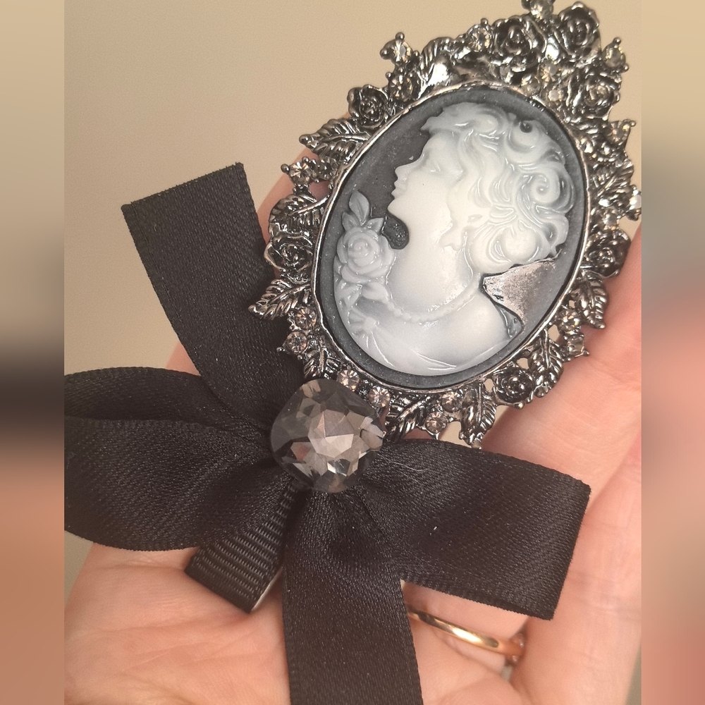 Elegant Silver and Black Cameo Hair Clip